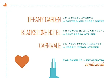 Better colors granjon invitation orange ostrich post card skyline teal wedding