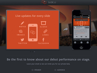 Slide.li new site dark homepage icons landingpage landingspage one page onepage orange site slide.li website