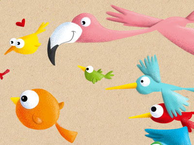 School birds illustration photoshop