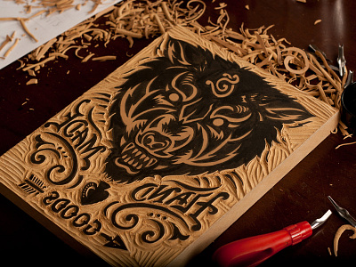 Straw Castle Wolf - Block Carving americana art block block print castle derrick derrick castle design drawing graphic design illustration nashville nashvillemafia print straw castle wolf woodblock woodcut