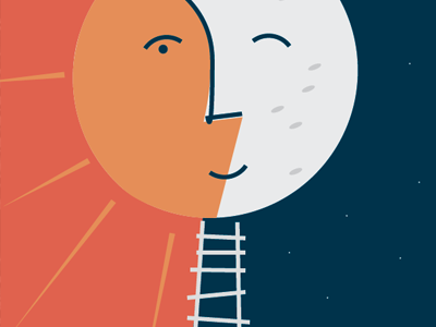 Man in the Moon day illustration moon night stars sun