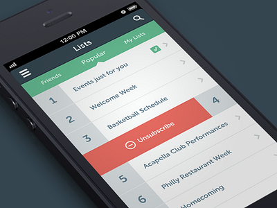 List View app apple clean flat interface ios iphone list numbered simple slide ui unsubscribe user ux view