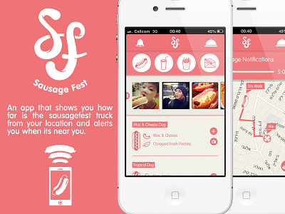 Sausage Fest App app food hot dog icon iphone logo design map sausage truck ui ux