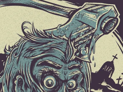 Zombie axe blue brainz graveyard hair moon tombstone yellow zombie