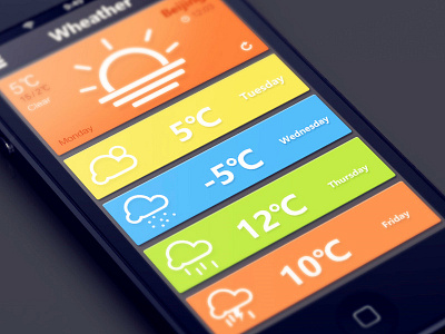 Weather app button buttons con design folders graphic interface ios iphone mobile moscow phone photoshop pictures portfolio russia site stacks ui ux web