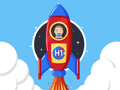 Rocket baby birthday car card fire heath nasa rocket smoke spaceship stars
