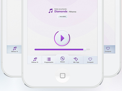 Music iOS App app buttons development interface ios iphone last loading menu music pause play share song stream tag song tags ui volume