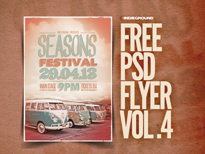 Freebie Flyer Vol. 4 alternative festival flyer free freebie hippie indie photoshop poster psd rock seasons template woodstock