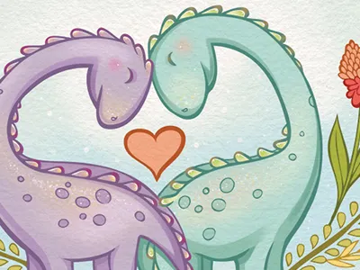 Dino Love dinosaurs green heart illustration love purple texture