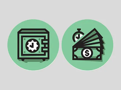 Benefits Illustrations bills clock dollar icons illustration money safe trendy mint