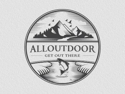 Alloutdoor duck emblem fish fishing hunt hunting logo mountain nature outdoor retro river vintage