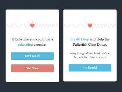 Intro Screen Sequence button card heart icon modal palatino