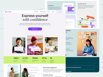 Findfor- AI-Powered Writing Assistant ai assistant ai writing design easy navigation grammar correction landing page language tools layout modern design paraphrasing productivity tools rewriting sentence improvement synonym suggestions ui ui design ux ux design uxui website