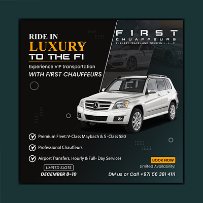 RIDE IN LUXURY TO THE F 1 branding graphic design illustration luxurytrave social media viptransportation