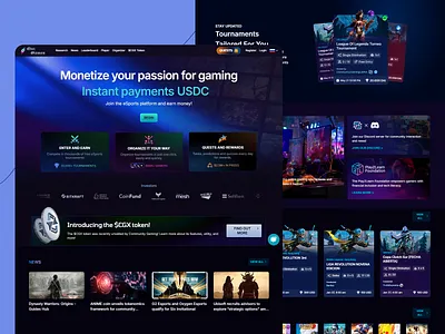 Esports Tournament Platform UI Design blockchain crypto darkmode digitaldesign esports fintech gamers gamification gaming interactive interface modernui neonstyle platform rewards tech tournament ui ux webdesign