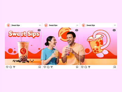 Sweet Sips Carousel branding campiagn cartoon character cute design figma food graphic design illustration kawaii logo marketing pink social social media vector