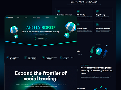 Crypto Airdrop & Social Trading UI airdrop blockchain cards crypto cryptoexchange darkmode defi digitaldesign fintech interface investment modernui neonstyle socialtrading technology tokens trading ux ui ux ui design web3