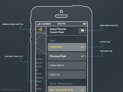 Sidebar menu - Wireframe app button flat design ios iphone mobile mockup sidebar menu skecht ui ux white wireframe yellow