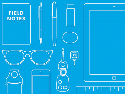 Creative on the go (WIP) bottle eraser field flat glasses icons illustration ipad iphone keys line minimal notes pencil ruler sharpie simple square