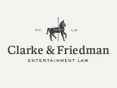 Clarke & Friedman brand carousel design entertainment firm horse law logo mark