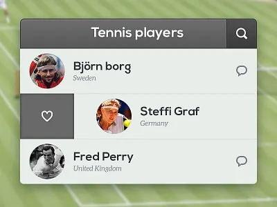 Tennis players list tennis ui window