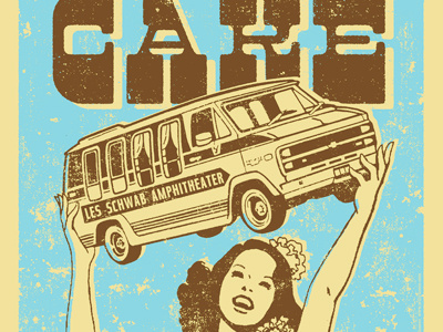 CAKE Concert Poster band blue brown concert gigposter hawaiian hula illustration music oregon retro rock ruocco tour typography van vintage woodtype