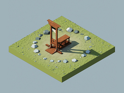 La Guillotine blade c4d daylight death grass guillotine life low poly razor rocks slice wood