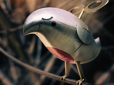 Tinny anisotropy bird bokeh c4d metal red dot simple tin toy warmth wings winter