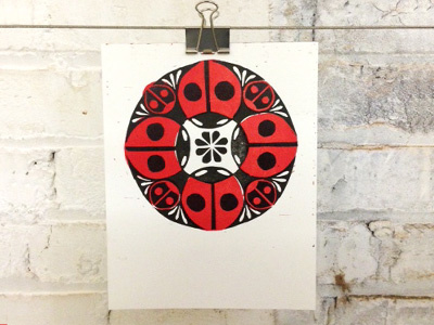 Letter O circles letterpress linoleum print