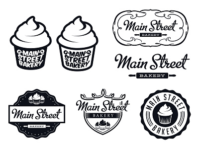 Bakery Logo Options bakery black crest cupcake emblem logotype rolling pin shield street white