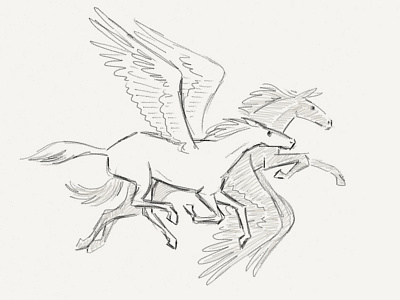 Winged horses couldn't drag me away. drawing flying horse illustration logo rough sketch wings