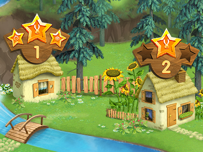 Levels & map game grass house illustration ios level map star tree