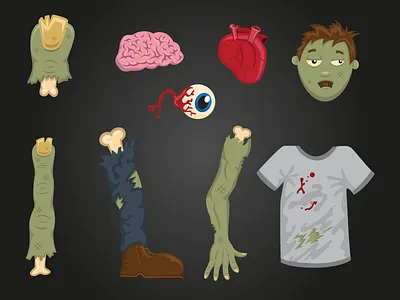 Zombie body parts arm brain dead eye eyeball finger green head heart leg monster t shirt toe undead zombie