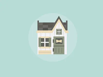 In The Dog House blue bone cottage dog flat house icon white