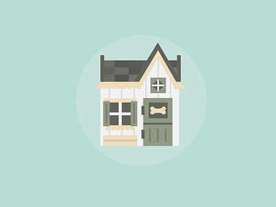 In The Dog House blue bone cottage dog flat house icon white