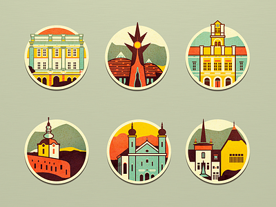 Hometown Icons adline badge brassai building castle center church city culture embelm george home hometown hungarian icon icons illustration mountain museum print design saint saint george screen print sepsi szende székely land tower town transylvania