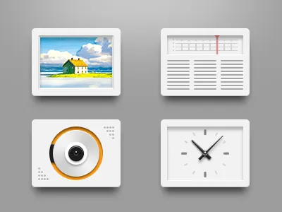 White icons album braun cd clock icon music orange photo player radio scene theme time white