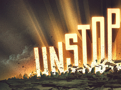 Unstoppable – Breaking Through (v2) 3d illustration light rays rocks shards typography