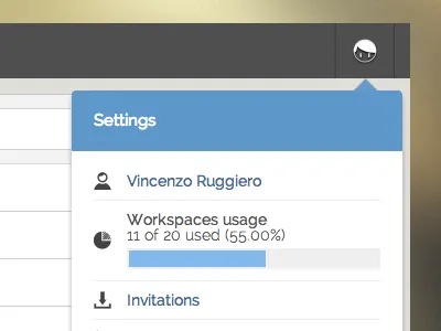 Postponeapp.com - User Menu collaborative menu menus product project projects saas task tasks to do to do list todo todo list user user menu users workspace workspaces