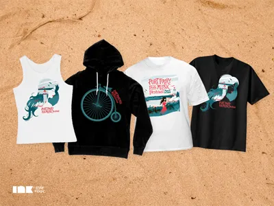 Port Fairy Folk Music Festival Merchandise beach coast festival folk forest hoodie illustration lighthouse music penny farthing port fairy singlet trees tshirt woman