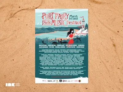 Port Fairy Folk Music Festival Poster beach coast festival folk forest illustration lighthouse music port fairy poster trees woman
