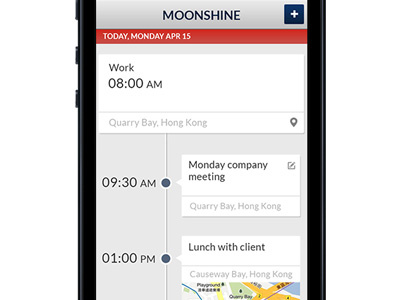 moonshine app concept app calendar concept design interface map mobile schedule time traffic ui user ux