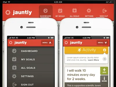 New Jauntly Nav flat goals health icons ios iphone jauntly menu navigation photoshop responsive web website