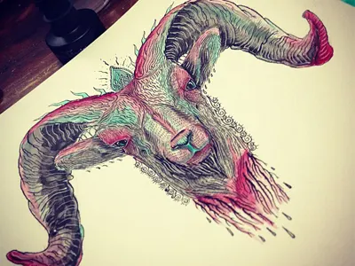 Humbaba drawing illustration ink ram sketch watercolor