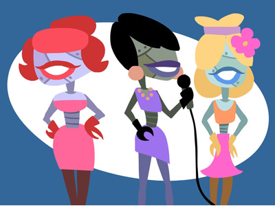 Damaged Mystery Girls backup character design 60s damaged design fashion flat flower funky girl hair ladies mod singers supremes trio