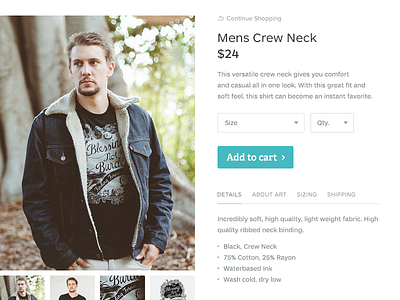 Product Detail (Web) button cart commerce description detail images price product selection shirt size title ui ux