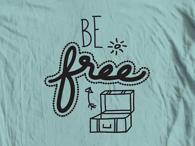 Be Free arrow design graphic green hand drawn graphic illustration sage suitcase sun t shirt vector woman