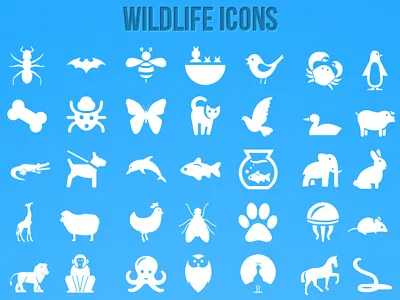 Wildlife Icons ant bat bee bird bone bug butterfly crocodile dolphin dove duck elephant fish giraffe goat horse icons jellyfish lion monkey nest octopus owl penguin pig rabbit rat snake squirrel turtle