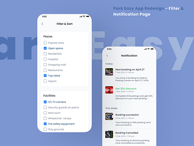 Park Easy App Redesign - Filter & Notification page filter filter screen notification park easy park easy app park easy app redesign