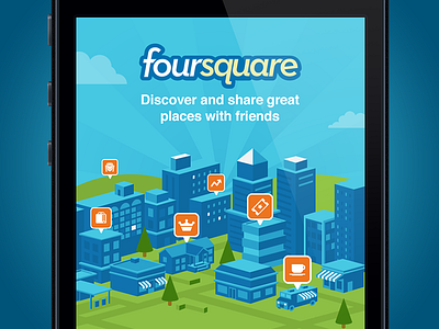 Foursquare Login Screen city foursquare ios iphone isometric login ui